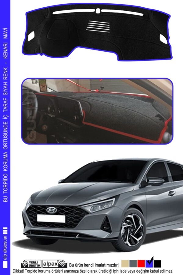 Hyundai i20 2020+ Araca Özel Üretim Torpido Koruma Şık Görünüm – Kenarı Mavi
