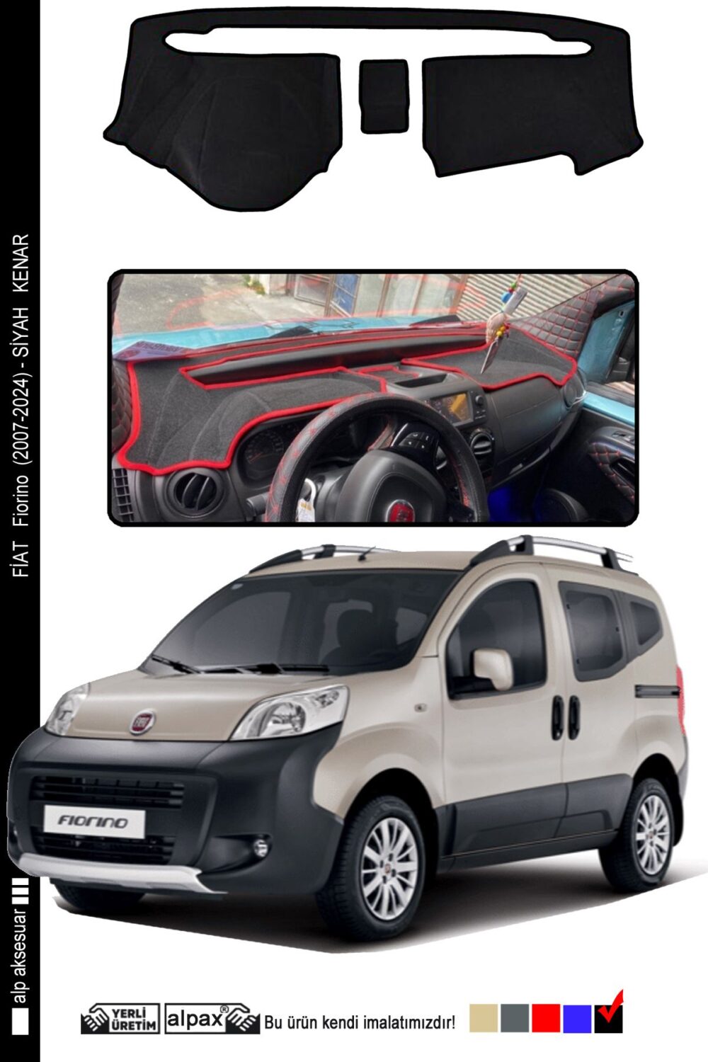 Fiat Fiorino 2007-2024 Arası Modeller Için Oto Torpido Koruyucu - Siyah Kenar