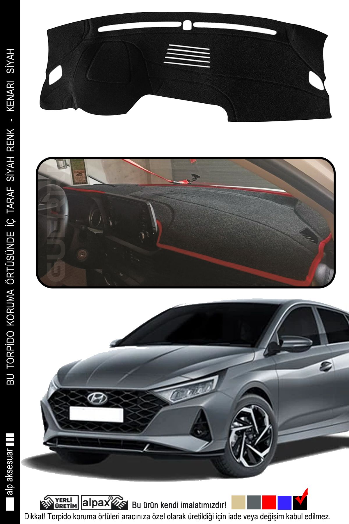 Hyundai i20 2020+ Araca Özel Üretim Torpido Koruma Şık Görünüm – Kenarı Siyah