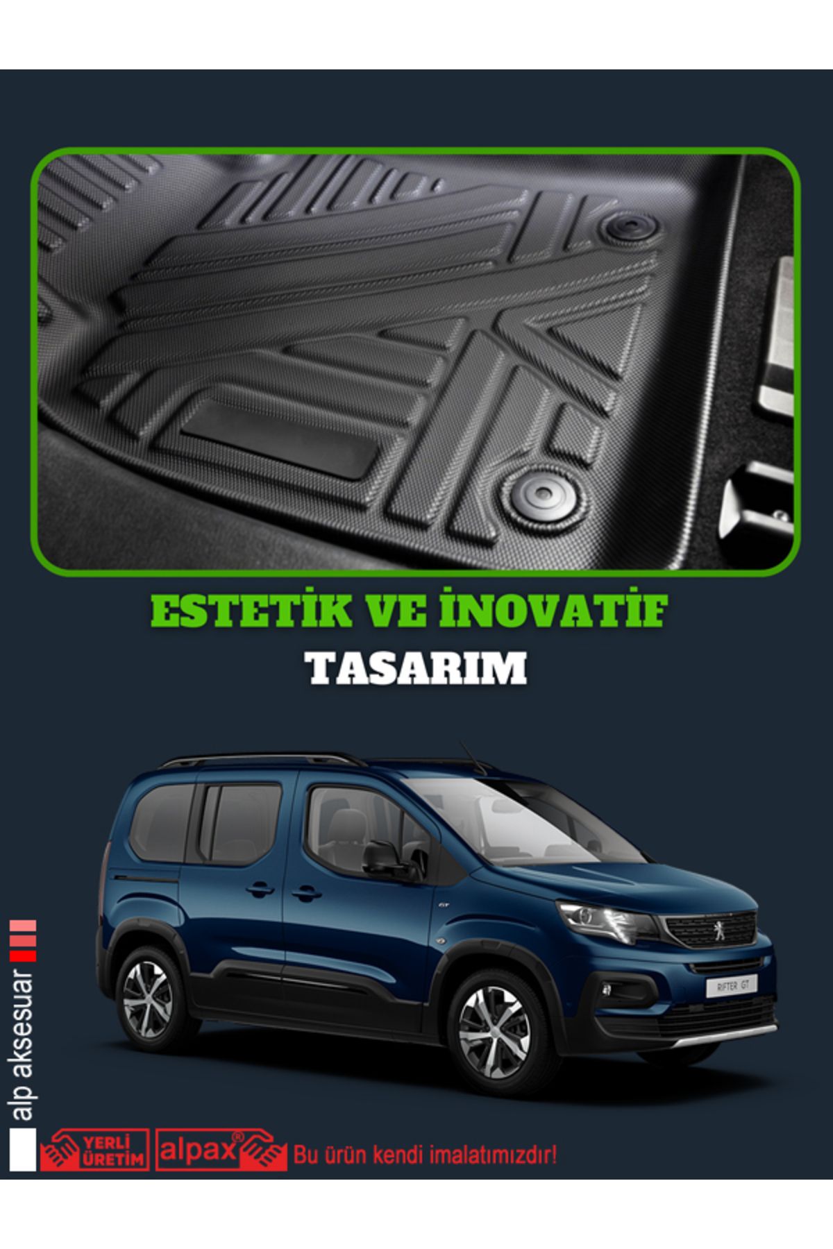 Peugeot Rifte Araca Özel 4D Lüx Havuzlu Paspas Seti
