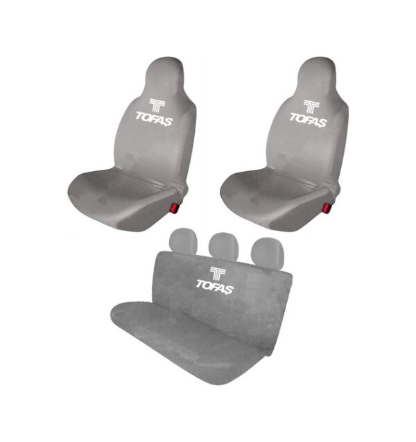 Tofaş Uyumlu Tempra Penye Oto Koltuk Kılıfı - Marka Logo Baskılı - Gri
