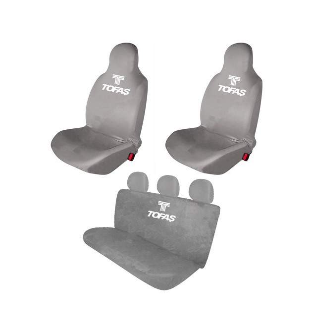 Tofaş Şahin Uyumlu Penye Oto Koltuk Kılıfı - Marka Logo Baskılı - Gri
