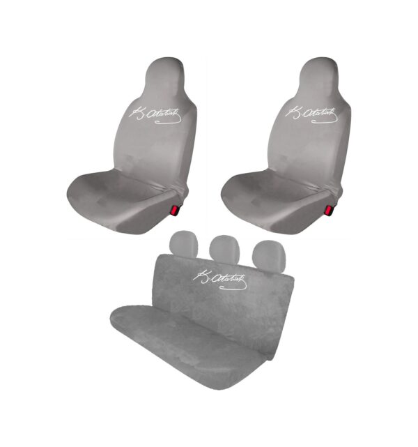 Peugeot Partner Penye Oto Koltuk Kılıfı - Atatürk İmza Baskılı - Gri