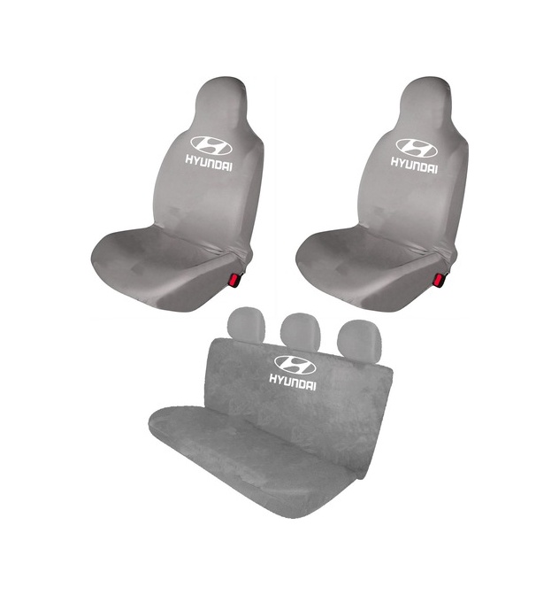 Hyundai i20 Penye Oto Koltuk Kılıfı - Marka Logo Baskılı - Gri