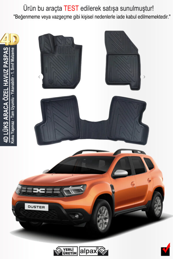 Dacia Dusteruyumlu 4D Havuzlu Paspas 2018-2023 Modellere Özel - Premium Havuzlu Oto Paspas